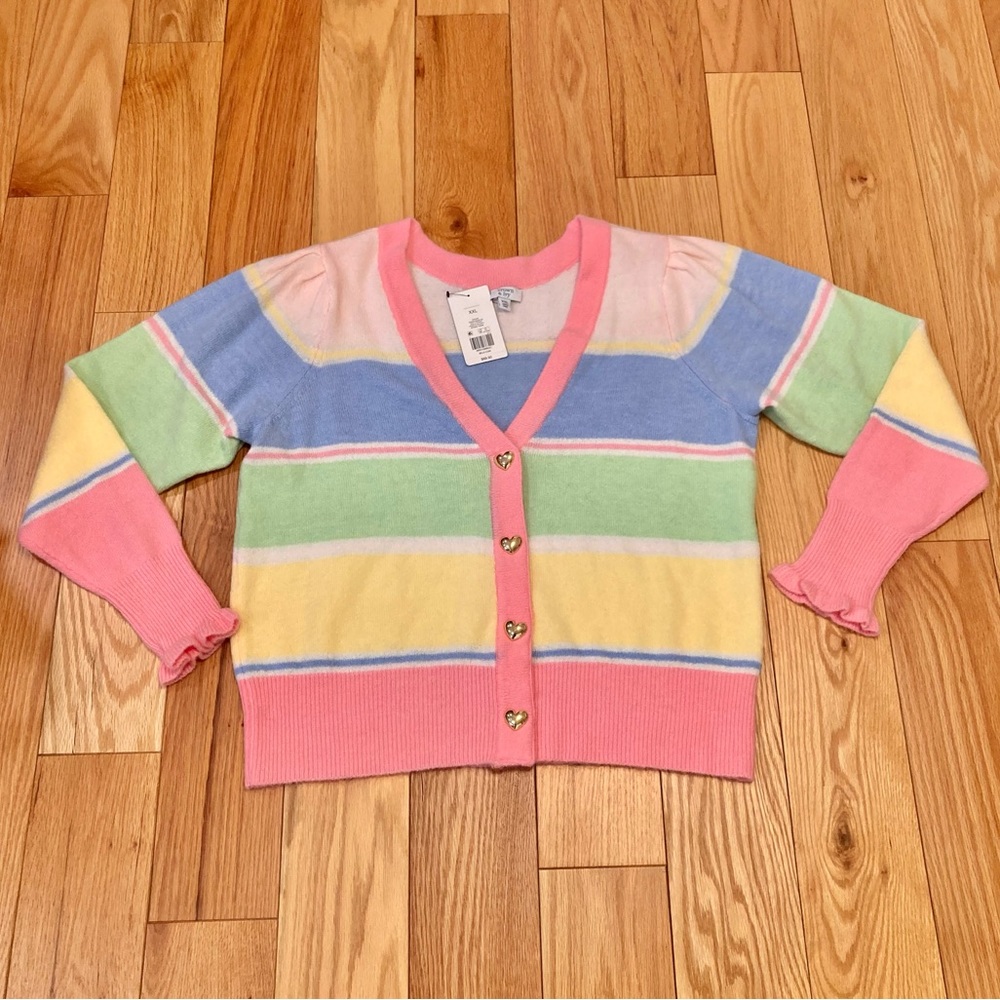 Pastel Stripe Knit Sweater Cardigan Crown Ivy Pink Heart Button New NWT XXL 2X